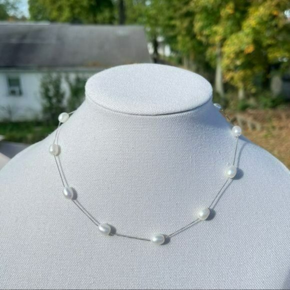 925 Sterling Silver Genuine Cultured White Freshwater Pearls Necklace 17.7in‎ - Picture 6 of 9